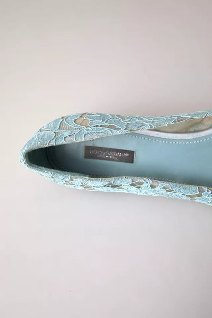 Dolce & Gabbana Light Blue Floral Lace Loafers Flats Shoes Dolce & Gabbana