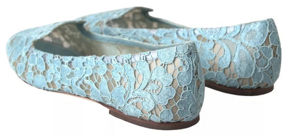 Dolce & Gabbana Light Blue Floral Lace Loafers Flats Shoes Dolce & Gabbana