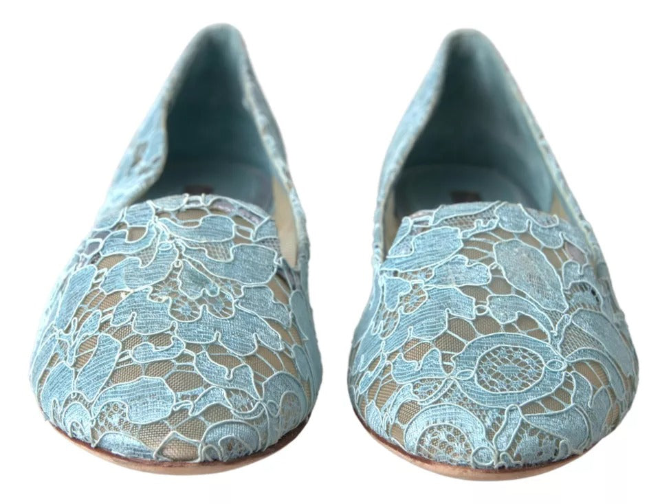 Dolce & Gabbana Light Blue Floral Lace Loafers Flats Shoes Dolce & Gabbana