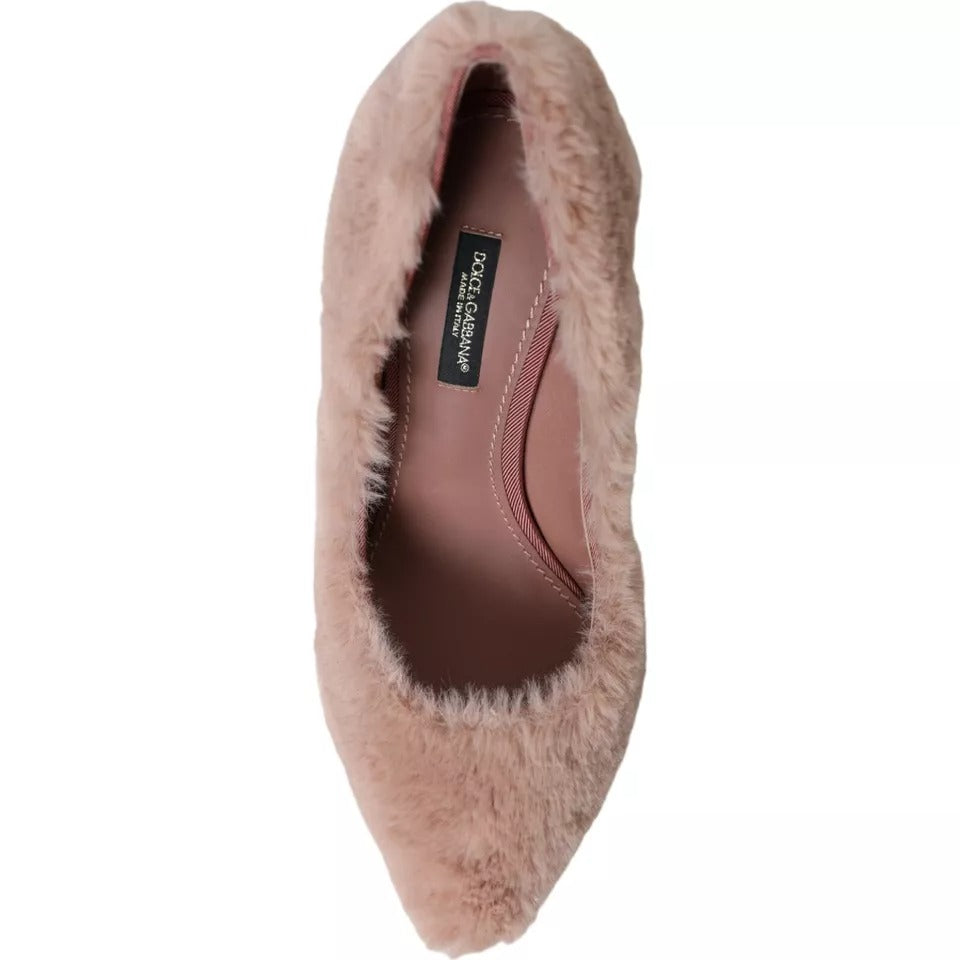 Dolce & Gabbana Light Pink Faux Fur Heels Pumps Shoes Dolce & Gabbana