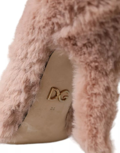 Dolce & Gabbana Light Pink Faux Fur Heels Pumps Shoes Dolce & Gabbana