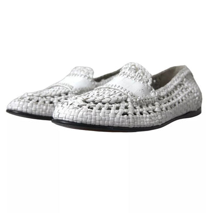 Dolce & Gabbana White Woven Leather Men Slip On Loafers Shoes Dolce & Gabbana