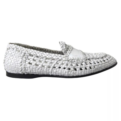 Dolce & Gabbana White Woven Leather Men Slip On Loafers Shoes Dolce & Gabbana