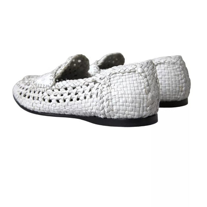 Dolce & Gabbana White Woven Leather Men Slip On Loafers Shoes Dolce & Gabbana