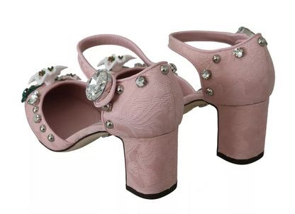 Dolce & Gabbana Pink Brocade Crystal Lily Ankle Strap Shoes Dolce & Gabbana