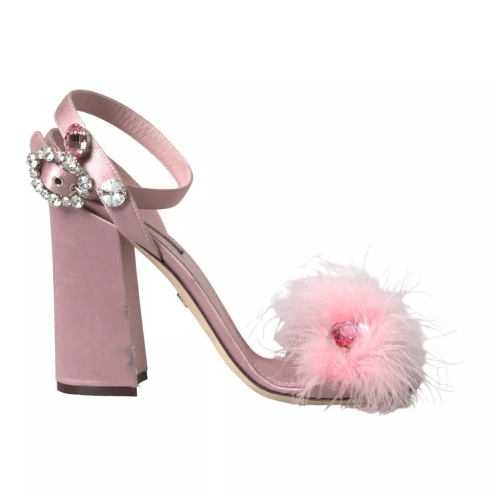 Dolce & Gabbana Pink Turkey Feather Embellished Sandals Shoes Dolce & Gabbana