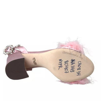 Dolce & Gabbana Pink Turkey Feather Embellished Sandals Shoes Dolce & Gabbana