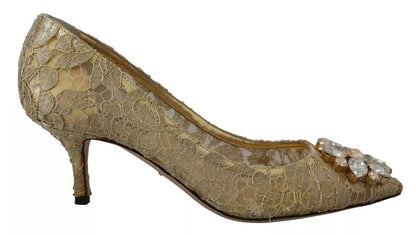 Dolce & Gabbana Gold Taormina Lace Crystal Heels Pumps Shoes Dolce & Gabbana