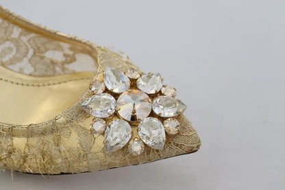 Dolce & Gabbana Gold Taormina Lace Crystal Heels Pumps Shoes Dolce & Gabbana