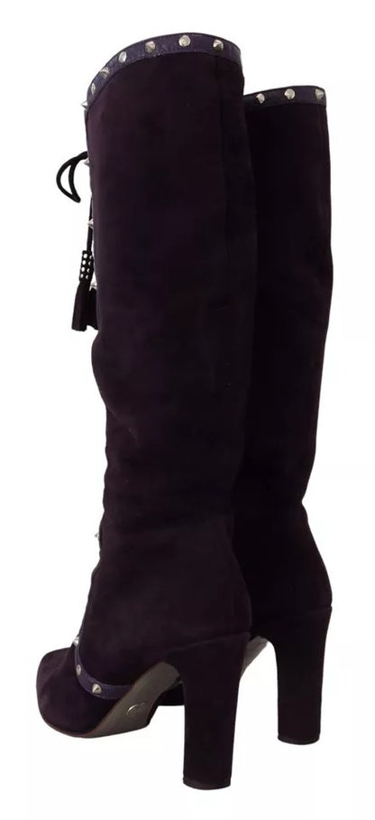 Dolce & Gabbana Purple Suede Leather Studded High Boots Shoes Dolce & Gabbana