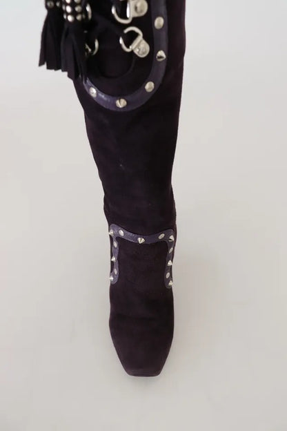 Dolce & Gabbana Purple Suede Leather Studded High Boots Shoes Dolce & Gabbana