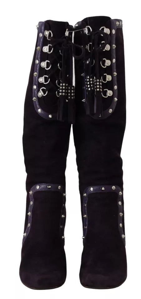 Dolce & Gabbana Purple Suede Leather Studded High Boots Shoes Dolce & Gabbana