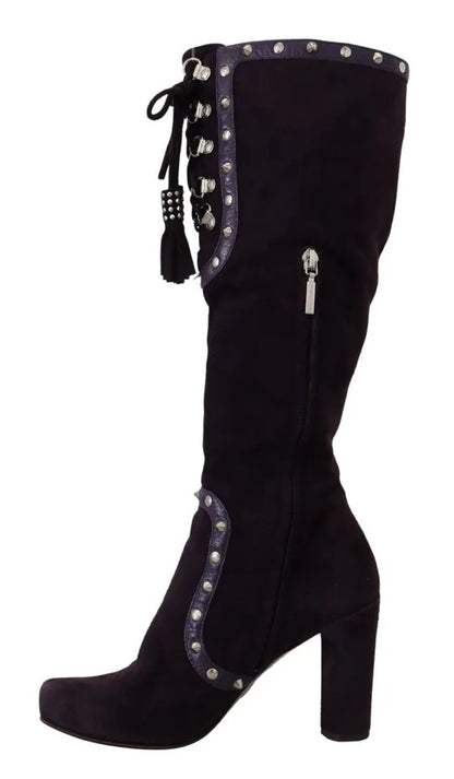 Dolce & Gabbana Purple Suede Leather Studded High Boots Shoes Dolce & Gabbana