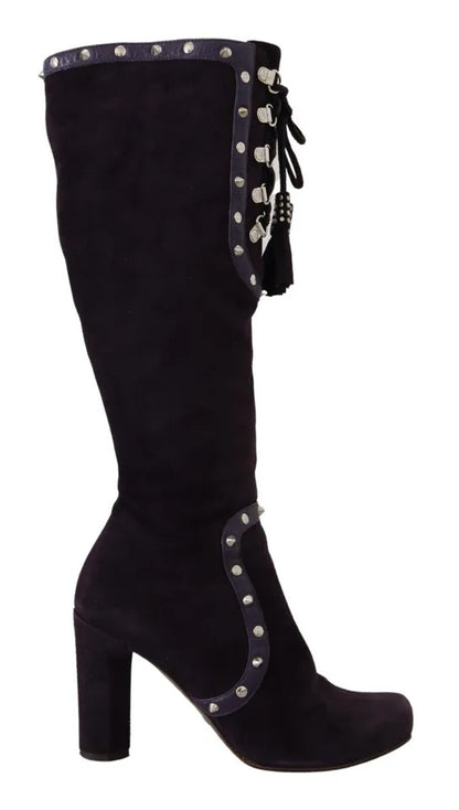 Dolce & Gabbana Purple Suede Leather Studded High Boots Shoes Dolce & Gabbana