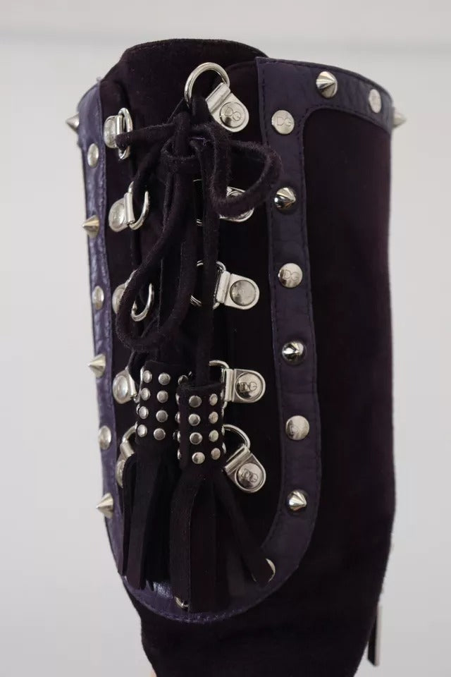 Dolce & Gabbana Purple Suede Leather Studded High Boots Shoes Dolce & Gabbana