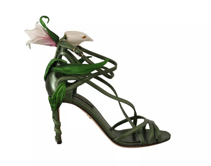 Dolce & Gabbana Acid Green Leather Strappy Flower Heels Sandals Shoes Dolce & Gabbana