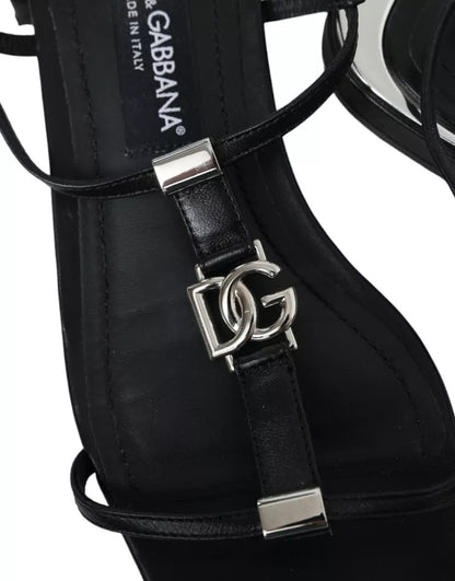 Dolce & Gabbana Black Leather DG Logo Flats Sandals Shoes Dolce & Gabbana