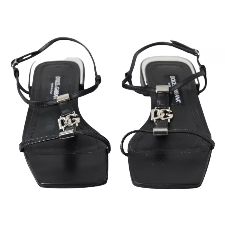 Dolce & Gabbana Black Leather DG Logo Flats Sandals Shoes Dolce & Gabbana