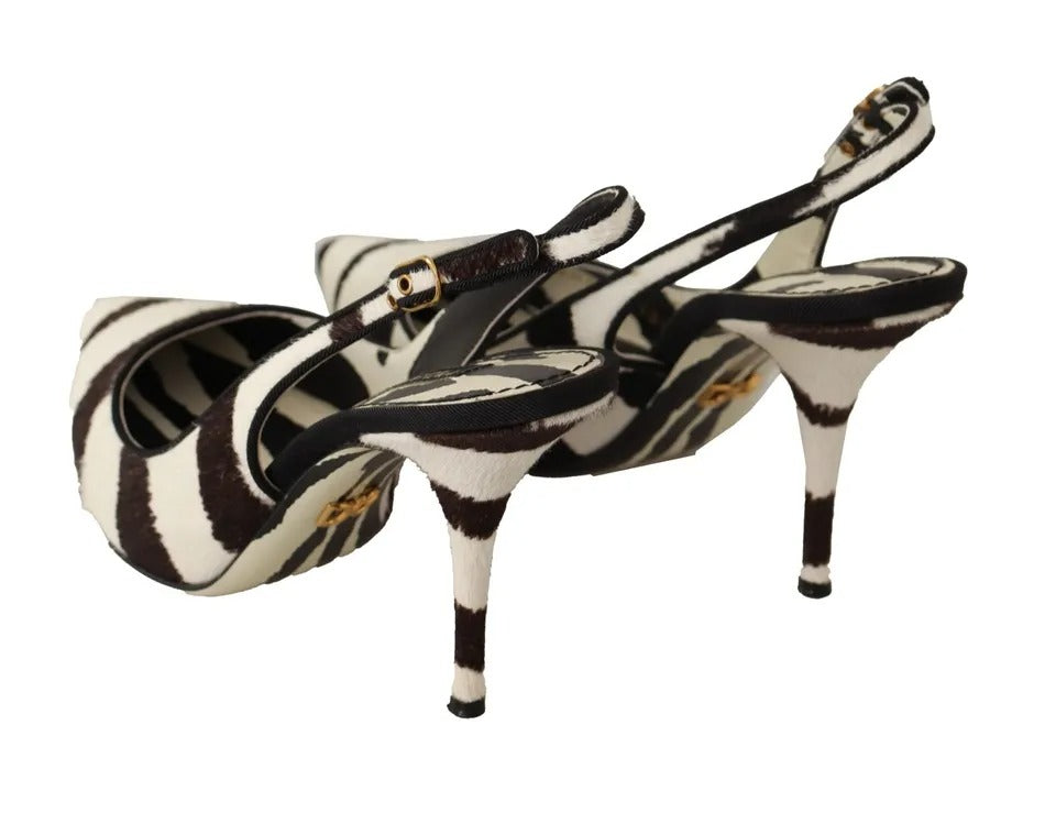 Dolce & Gabbana Black White Zebra Leather Heels Slingback Shoes Dolce & Gabbana