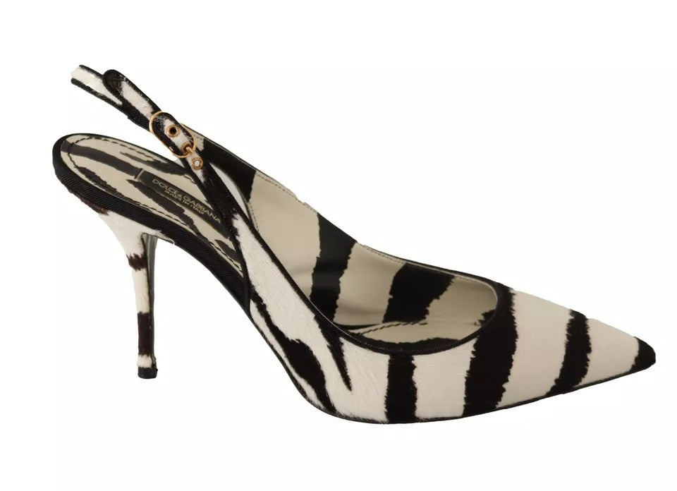 Dolce & Gabbana Black White Zebra Leather Heels Slingback Shoes Dolce & Gabbana