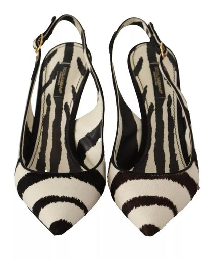 Dolce & Gabbana Black White Zebra Leather Heels Slingback Shoes Dolce & Gabbana