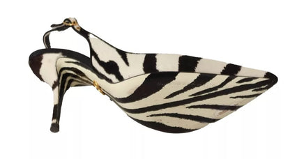 Dolce & Gabbana Black White Zebra Leather Heels Slingback Shoes Dolce & Gabbana