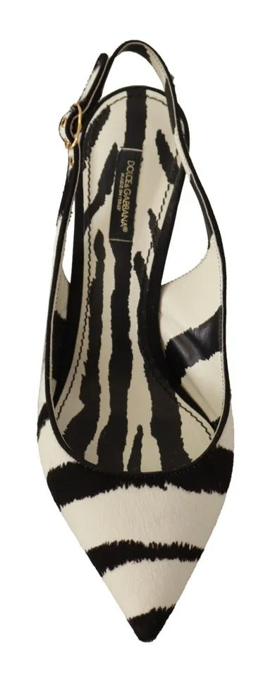 Dolce & Gabbana Black White Zebra Leather Heels Slingback Shoes Dolce & Gabbana