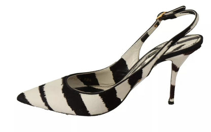 Dolce & Gabbana Black White Zebra Leather Heels Slingback Shoes Dolce & Gabbana