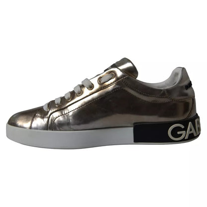 Dolce & Gabbana Bronze Leather Logo Sneaker Portofino Shoes Dolce & Gabbana