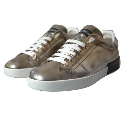 Dolce & Gabbana Bronze Leather Logo Sneaker Portofino Shoes Dolce & Gabbana