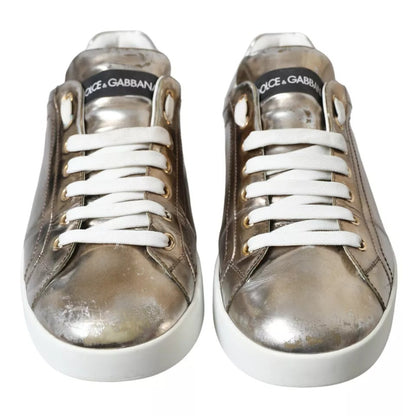 Dolce & Gabbana Bronze Leather Logo Sneaker Portofino Shoes Dolce & Gabbana