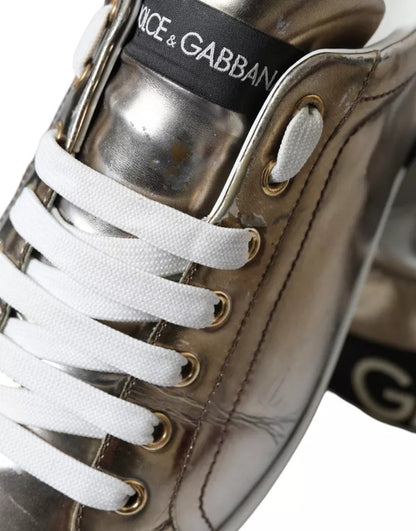 Dolce & Gabbana Bronze Leather Logo Sneaker Portofino Shoes Dolce & Gabbana