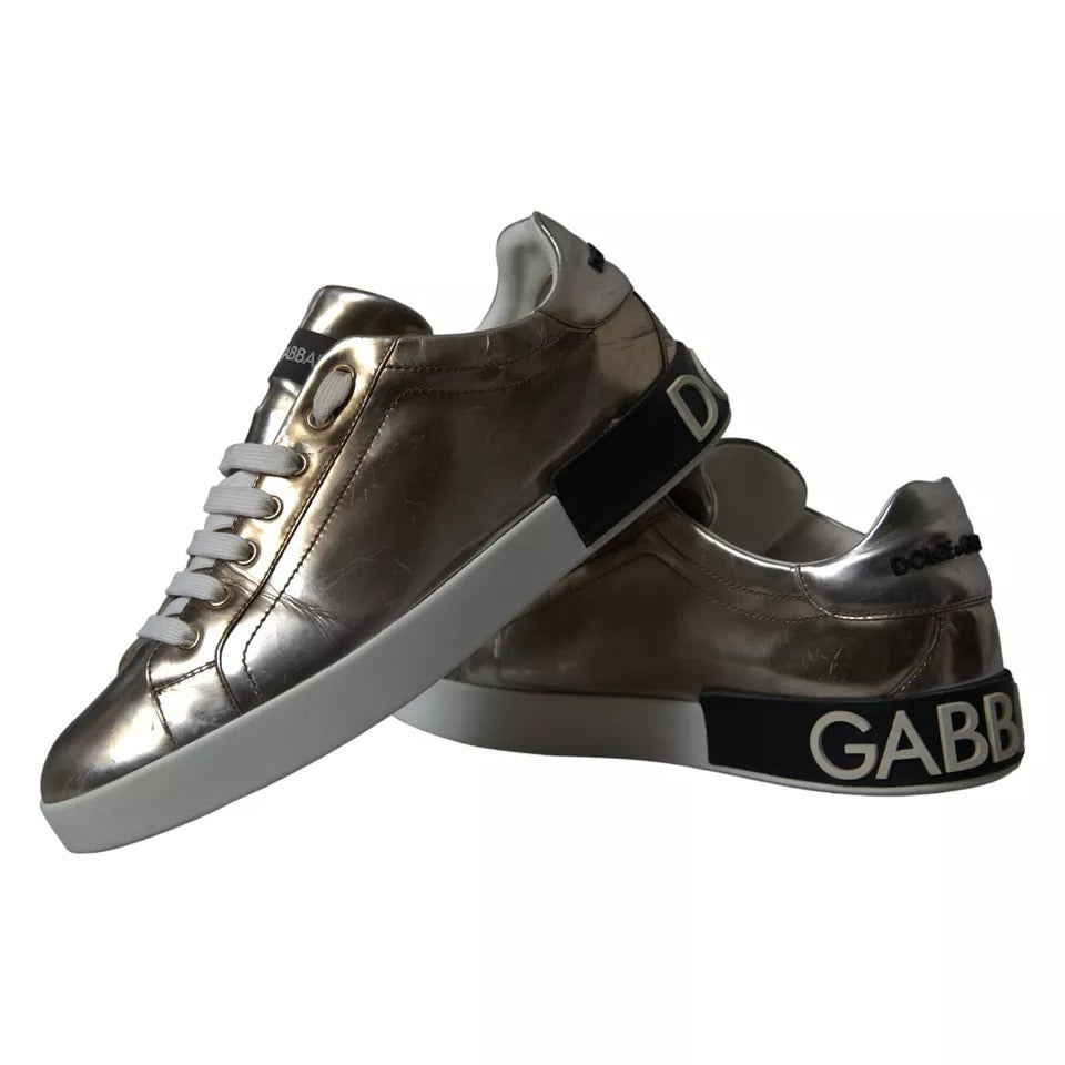 Dolce & Gabbana Bronze Leather Logo Sneaker Portofino Shoes