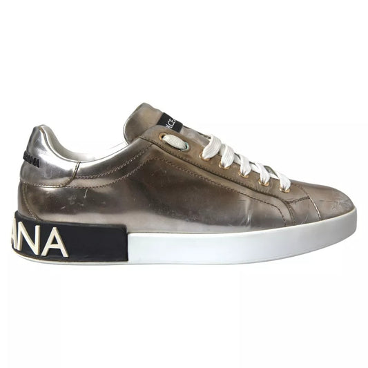 Dolce & Gabbana Bronze Leather Logo Sneaker Portofino Shoes Dolce & Gabbana