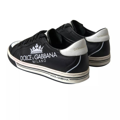 Dolce & Gabbana Black Leather Crown Milano Men Sneakers Shoes Dolce & Gabbana