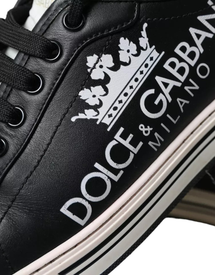 Dolce & Gabbana Black Leather Crown Milano Men Sneakers Shoes Dolce & Gabbana