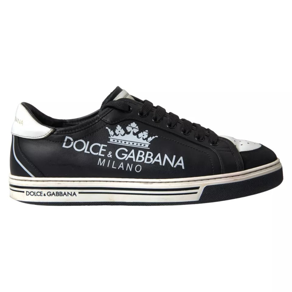 Dolce & Gabbana Black Leather Crown Milano Men Sneakers Shoes Dolce & Gabbana