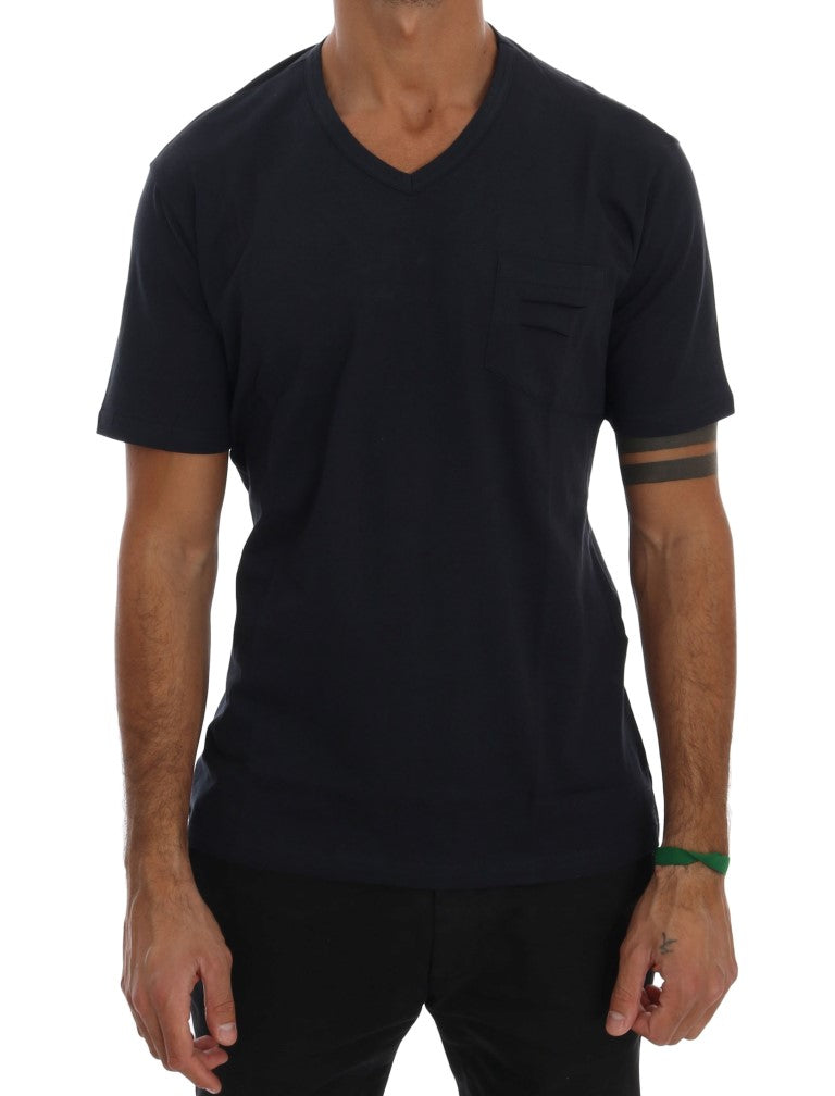 Daniele Alessandrini Chic Blue V-Neck Cotton Tee Daniele Alessandrini