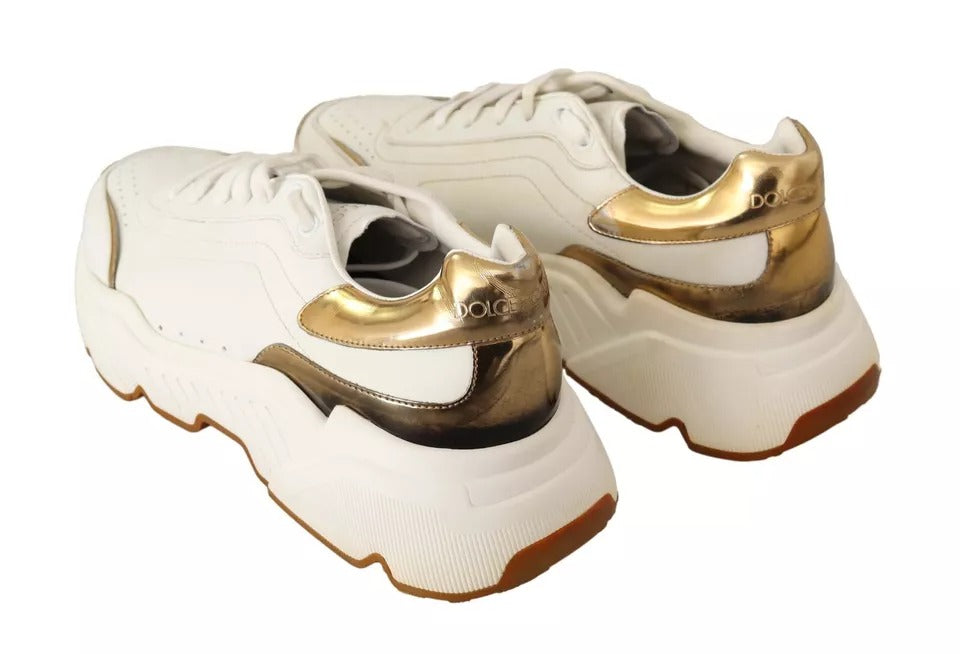 Dolce & Gabbana White Gold Leather Sport DAYMASTER Sneakers Shoes Dolce & Gabbana