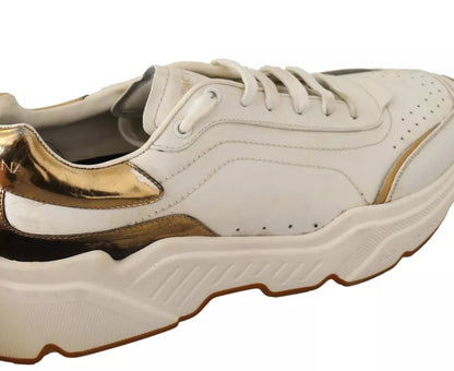 Dolce & Gabbana White Gold Leather Sport DAYMASTER Sneakers Shoes Dolce & Gabbana