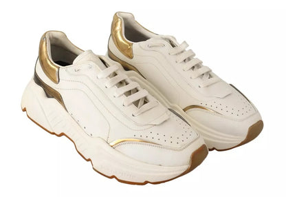 Dolce & Gabbana White Gold Leather Sport DAYMASTER Sneakers Shoes Dolce & Gabbana