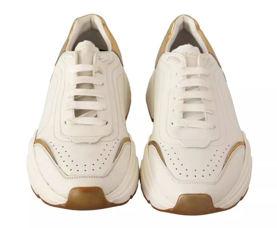 Dolce & Gabbana White Gold Leather Sport DAYMASTER Sneakers Shoes Dolce & Gabbana