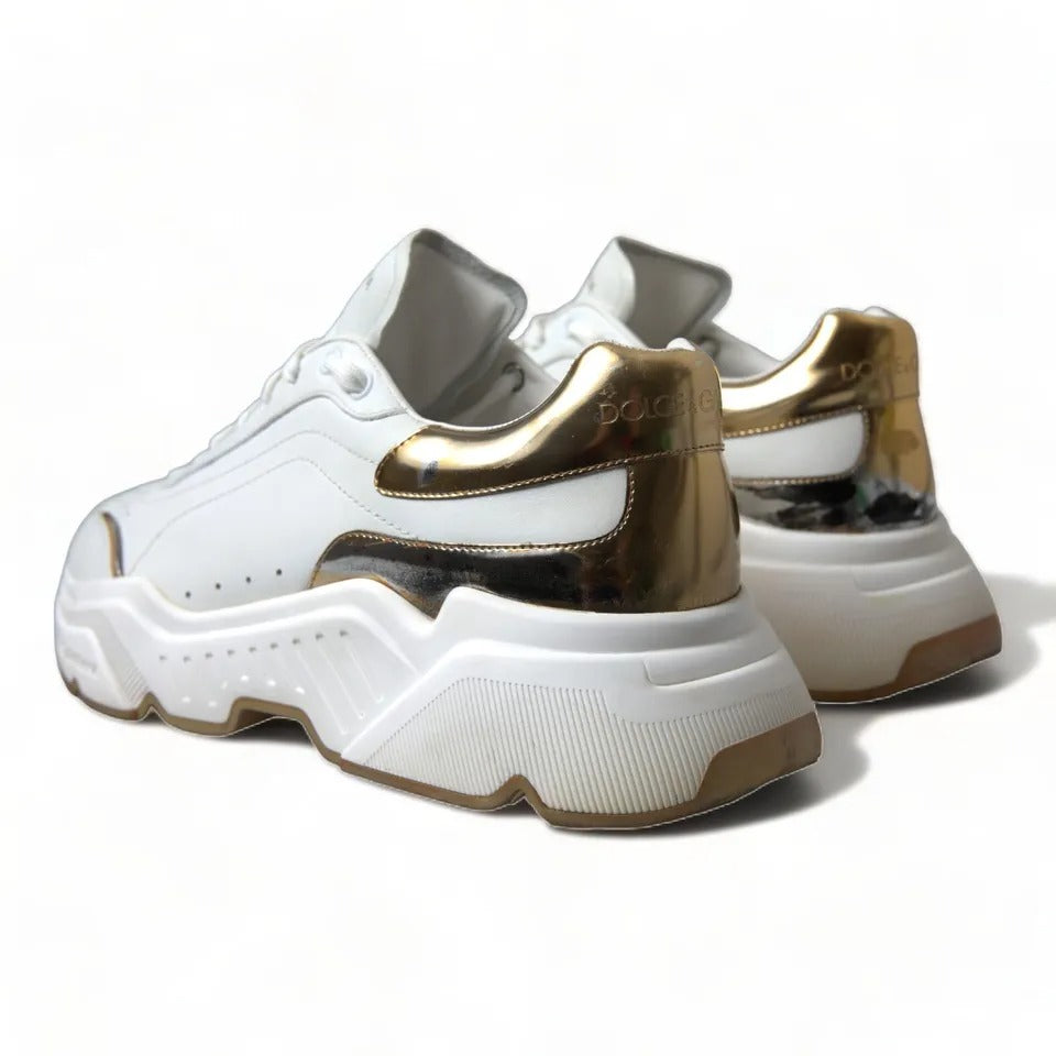 Dolce & Gabbana White Gold Leather Sport DAYMASTER Sneakers Shoes Dolce & Gabbana