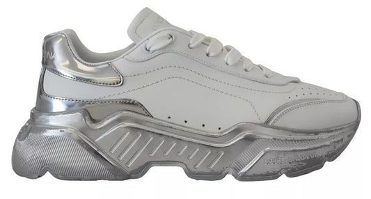 Dolce & Gabbana White Silver Leather Daymaster Sneakers Shoes Dolce & Gabbana