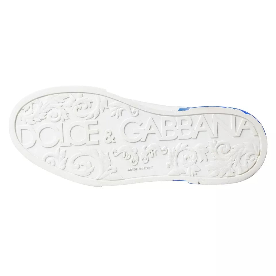 Dolce & Gabbana White Blue Leather Logo Low Top Sneakers Shoes Dolce & Gabbana