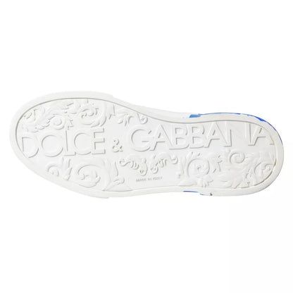 Dolce & Gabbana White Blue Leather Logo Low Top Sneakers Shoes Dolce & Gabbana