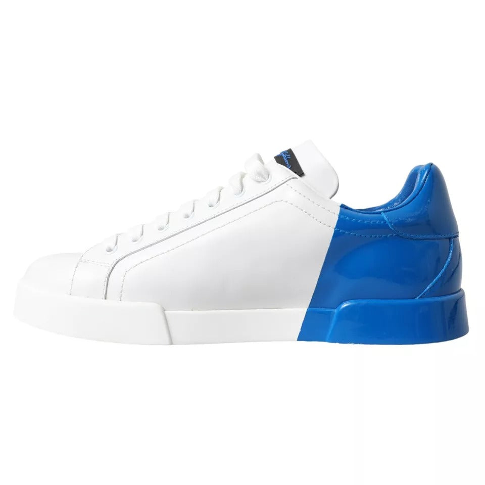 Dolce & Gabbana White Blue Leather Logo Low Top Sneakers Shoes Dolce & Gabbana