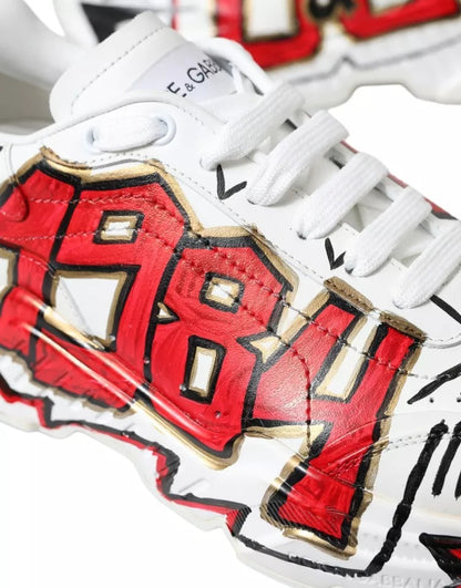 Dolce & Gabbana White Daymaster Hand Painted Sneakers Shoes Dolce & Gabbana