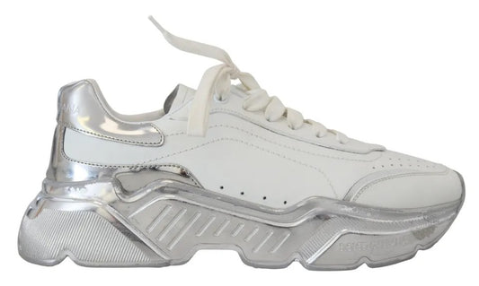 Dolce & Gabbana White Silver Leather Daymaster Women Sneakers Shoes Dolce & Gabbana