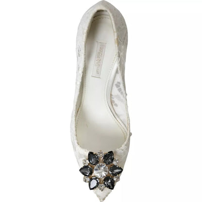 Dolce & Gabbana White Taormina Lace Crystal Heel Pumps Shoes Dolce & Gabbana